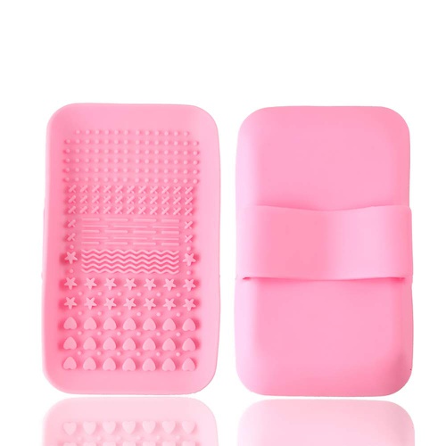  KHXXJCY 2 Pack Makeup Brush Cleaning Mat, Silicone Makeup Brush Cleaning Mat, Portable Makeup Brush Cleaner Pad, Cosmetic Brush Washing Tool for Valentines Day (Pink+Blue)