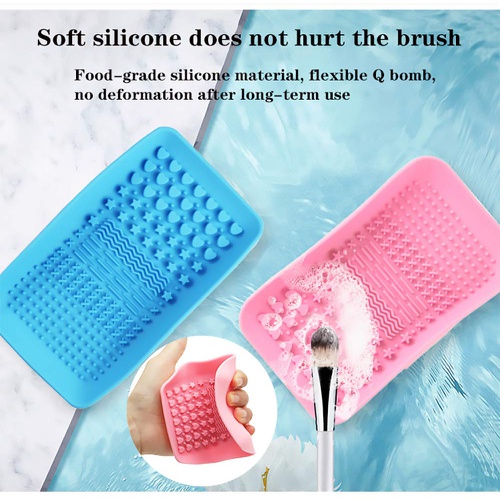  KHXXJCY 2 Pack Makeup Brush Cleaning Mat, Silicone Makeup Brush Cleaning Mat, Portable Makeup Brush Cleaner Pad, Cosmetic Brush Washing Tool for Valentines Day (Pink+Blue)