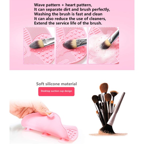  KHXXJCY 2 Pack Makeup Brush Cleaning Mat, Silicone Makeup Brush Cleaning Mat, Portable Makeup Brush Cleaner Pad, Cosmetic Brush Washing Tool for Valentines Day (Pink+Blue)