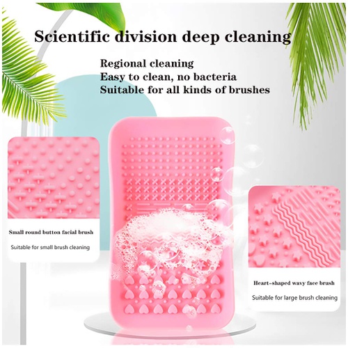  KHXXJCY 2 Pack Makeup Brush Cleaning Mat, Silicone Makeup Brush Cleaning Mat, Portable Makeup Brush Cleaner Pad, Cosmetic Brush Washing Tool for Valentines Day (Pink+Blue)