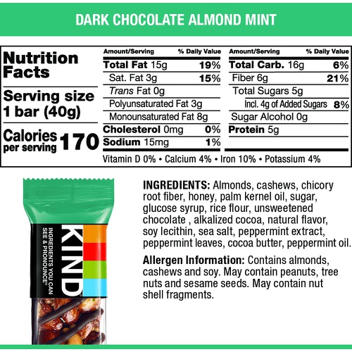  KIND Bars, Dark Chocolate Nuts & Sea Salt, Gluten Free, Low Sugar, 1.4oz, 12 Count
