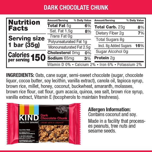  KIND Healthy Grains Bars, Dark Chocolate Chunk, Gluten Free, 1.2 oz, 30 Count