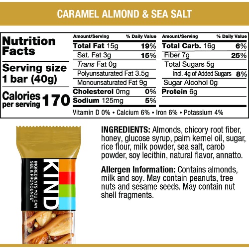  KIND Bars, Honey Roasted Nuts & Sea Salt, Gluten Free, Low Sugar, 1.4oz, 12 Count