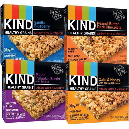  KIND Healthy Whole Grains Granola Snack Bars, (Count 4) Variety Pack with Peanut Butter and Dark Chocolate, Vanilla Blueberry, Oats & Honey and Maple Pumpkin Seeds Flavors