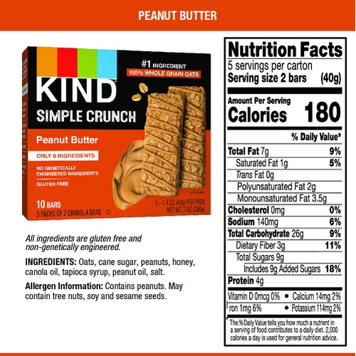  KIND Simple Crunch Bars, Peanut Butter, 1.4 Ounce (Pack of 40)