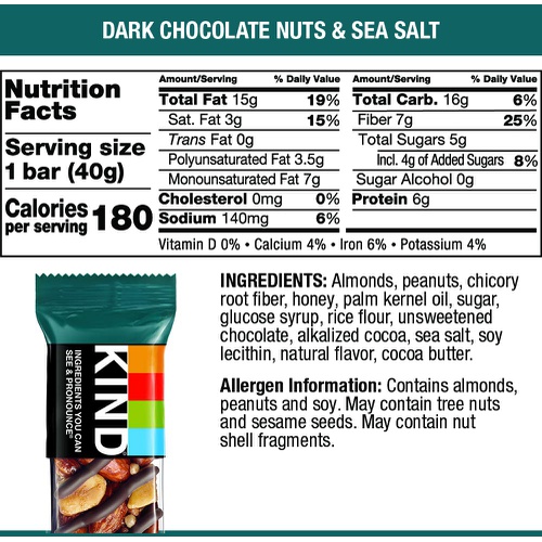  KIND KIND Kind Bars, Dark Chocolate Nuts & Sea Salt, Gluten Free