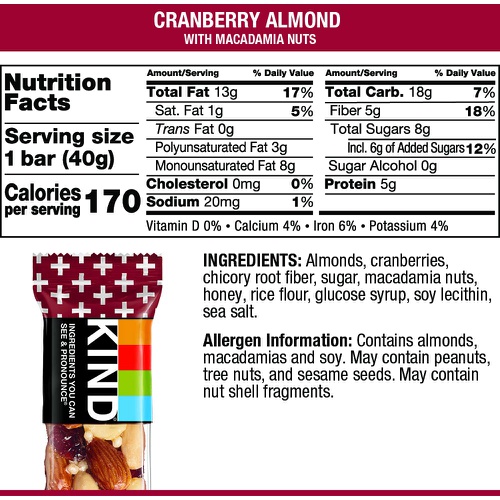  KIND KIND Kind Bars, Cranberry Almond + Antioxidants with Macadamia Nuts