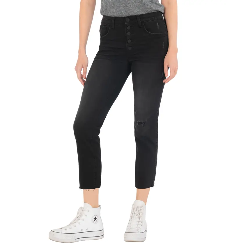 KUT from the Kloth Rachael Fab Ab Exposed Button Ankle Raw Hem Mom Jeans_BLACK
