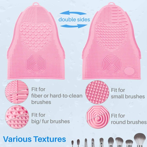  Kalevel Silicone Makeup Brush Cleaner Glove Cosmetic Cleaning Pads Mat Brush Washing Tool with Makeup Brushes Protector (Pink)
