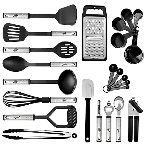  Kaluns Kitchen Utensil Set 24 Nylon and Stainless Steel Utensil Set, Non-Stick and Heat Resistant Cooking Utensils Set, Kitchen Tools, Useful Pots and Pans Accessories and Kitchen Gadgets