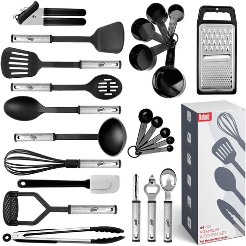  Kaluns Kitchen Utensil Set 24 Nylon and Stainless Steel Utensil Set, Non-Stick and Heat Resistant Cooking Utensils Set, Kitchen Tools, Useful Pots and Pans Accessories and Kitchen Gadgets