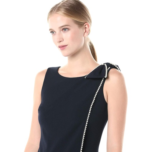  Karl Lagerfeld Paris Womens Solid Sheath Dress with Bow Shoulder and Pearls