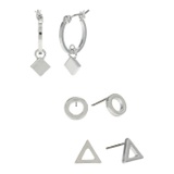 Karl Lagerfeld Paris Hoop & Stud Geo Earrings Trio Set