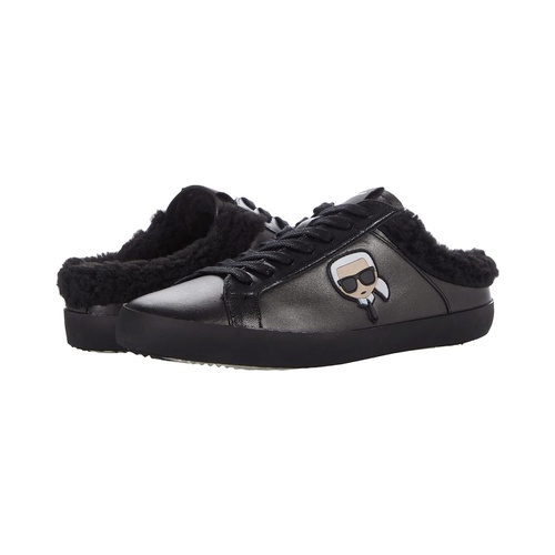  Karl Lagerfeld Paris Metallic Leather Faux Fur Lined Backless Sneaker On Banded Sole
