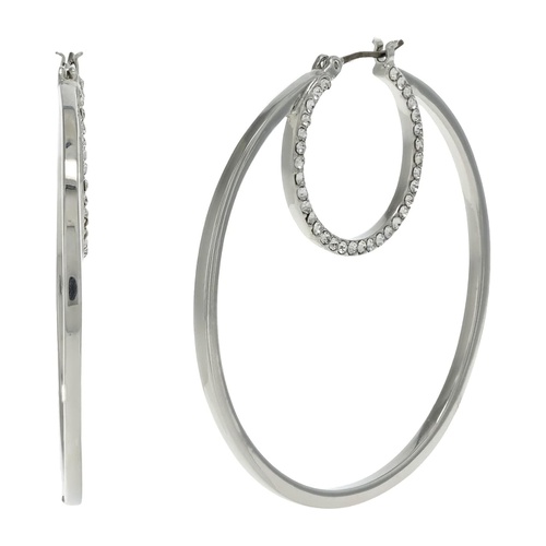  Karl Lagerfeld Paris 2 Row Pave & Metal Hoop Earrings