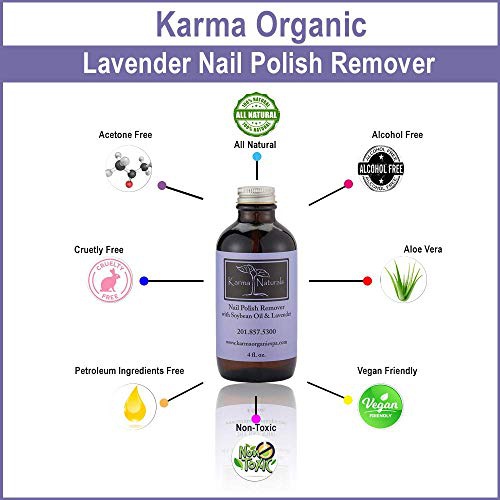  Karma Organic Beauty Natural Soybean Lavender Nail Polish Remover - Non Toxic, Vegan, Cruelty Free, Acetone free  Nails Strengthener for Fingernails  4 fl. Oz.