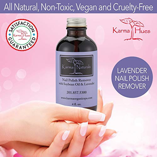  Karma Organic Beauty Natural Soybean Lavender Nail Polish Remover - Non Toxic, Vegan, Cruelty Free, Acetone free  Nails Strengthener for Fingernails  4 fl. Oz.