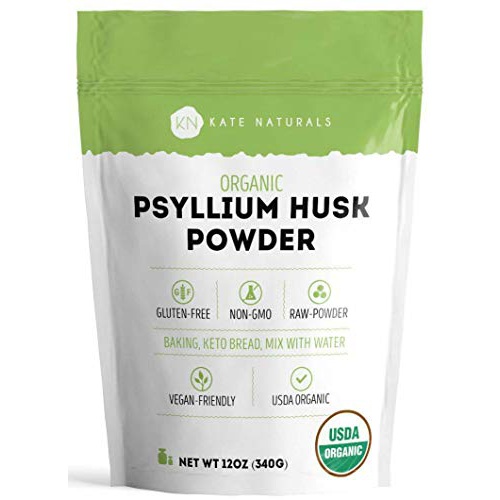  Psyllium Husk Powder for Fiber Supplement and Keto Fiber (12 oz) by Kate Naturals. USDA Organic Fiber Powder Unflavored, Gluten Free, Non-GMO. Organic Psyllium Husk Powder for Baki