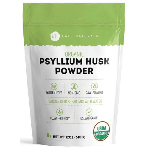  Psyllium Husk Powder for Fiber Supplement and Keto Fiber (12 oz) by Kate Naturals. USDA Organic Fiber Powder Unflavored, Gluten Free, Non-GMO. Organic Psyllium Husk Powder for Baki