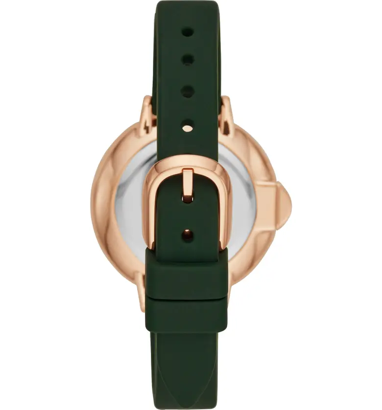 케이트스페이드 kate spade new york park row silicone strap watch, 34mm_GREEN/ ROSE GOLD