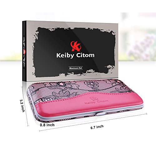  Keiby Citom Professional Stainless Steel Nail Clipper Set Nail Tools Manicure & Pedicure Set of 12pcs - Travel & Grooming Kit with Luxurious Case (Pink)