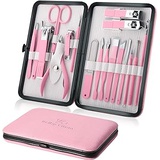 Keiby Citom Manicure Set Professional Nail Clippers Kit Pedicure Care Tools- Stainless Steel Men and Women Grooming Kit 18Pcs for Travel or Home (Pink)