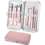 Keiby Citom Manicure Set, Travel Mini Nail Clippers Kit Pedicure Care Tools, 10pcs Stainless Steel Grooming kit (Pink)