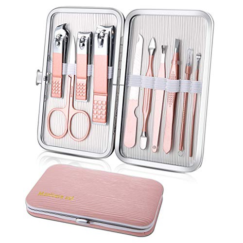  Keiby Citom Manicure Set, Travel Mini Nail Clippers Kit Pedicure Care Tools, 10pcs Stainless Steel Grooming kit (Pink)