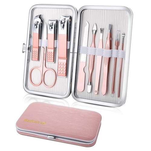  Keiby Citom Manicure Set, Travel Mini Nail Clippers Kit Pedicure Care Tools, 10pcs Stainless Steel Grooming kit (Pink)