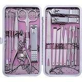 Keiby Citom Manicure Set Nail Clippers 18 Piece Stainless Steel Nail Kit, Professional Grooming Kit, Pedicure Tools with Travel Case (Pink)