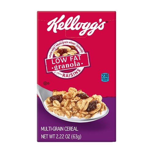  Kelloggs Breakfast Cereal, Low Fat Granola with Raisins, Low Fat, Good Source of Fiber, Single Serve, 2.2 oz Box(Pack of 70)