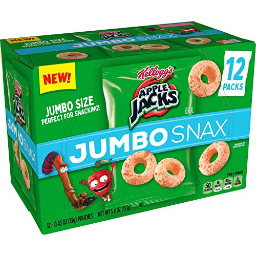  Kelloggs Apple Jacks Jumbo Snax, Cereal Snacks, On the Go, 12 - .45 oz bags (Pack of 4, 48 count total)