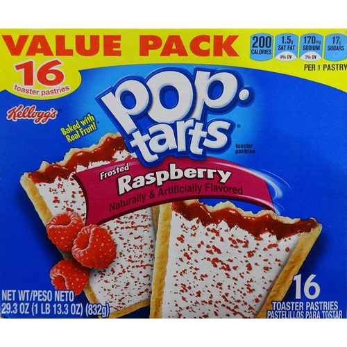  Kelloggs Pop Tarts Frosted Raspberry Toaster Pastries 29.3 Ounces (832g) 1 Box/16 Pastries