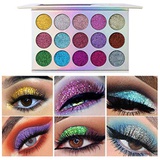 Kisshine Glitter Eyeshadow Palette 15 Color Party Shimmer Eyeshadows Metallic Colorful Highly Pigmented Party Eye Makeup Gift For Women and Girls