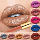 Kisshine Matte Liquid Lipstick Party Glitter Lip Gloss Metallic Shimmer Lipgloss Non-Stick Diamond Shining Lip Glaze Cosmetics Makeup Gift for Women and Girls (Nude D08#)