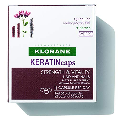  Klorane KERATINcaps Dietary Supplements with Biotin, Quinine, B Vitamins for Thicker, Stronger Hair & Nails, Caffeine-Free, Dye-Free
