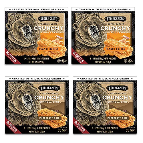  Kodiak Cakes Crunchy Granola Bar Variety Pack: (2 Boxes) Peanut Butter and (2 Boxes) Chocolate Chip