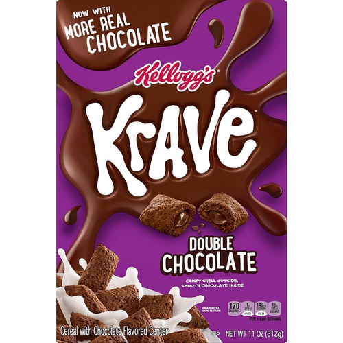  Kelloggs Krave, Breakfast Cereal, Double Chocolate, Filling Made with Real Chocolate, 11oz Box(Pack of 10)