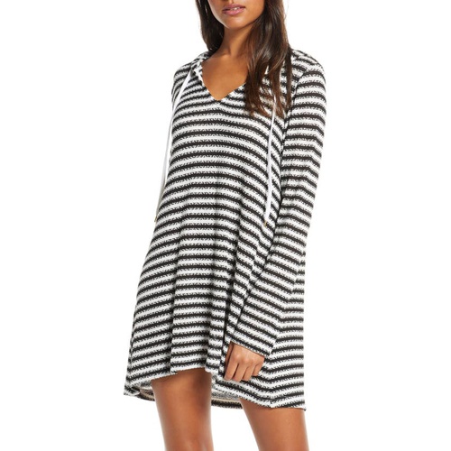  La Blanca Slouchy Hooded Sweater Cover-Up Tunic_BLACK/ WHITE