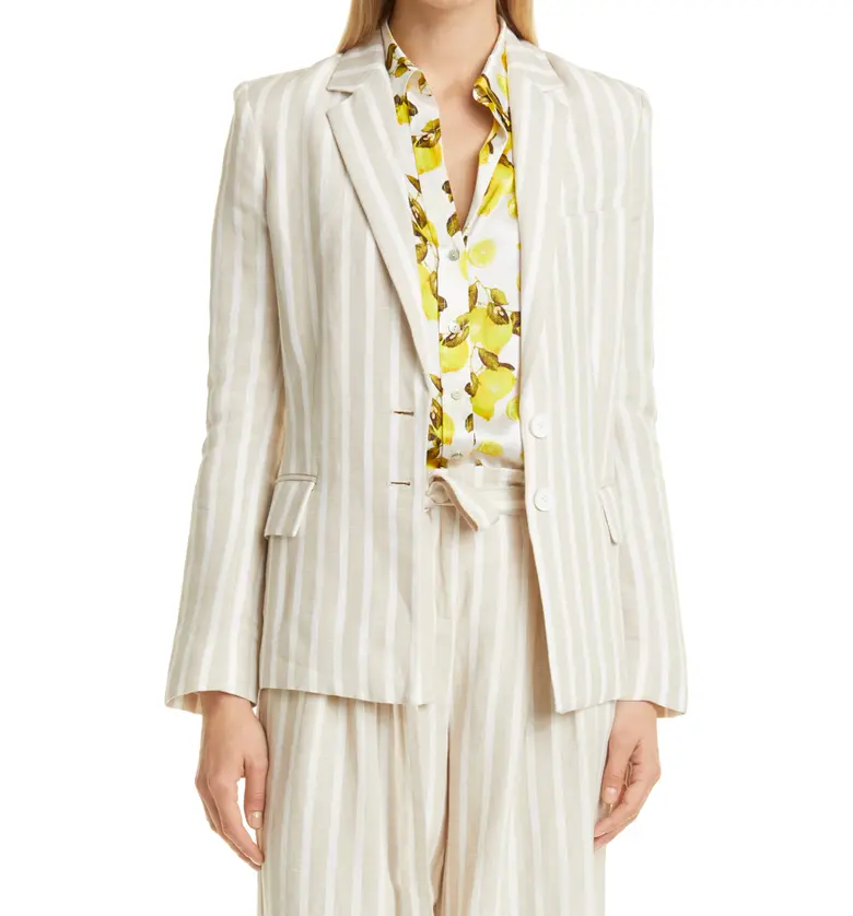 LAGENCE Mason Stripe Linen Blend Blazer_BISQUE/ IVORY