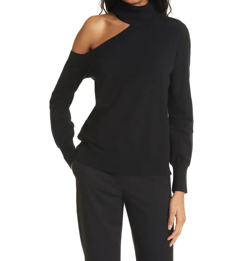 LAGENCE Easton One-Shoulder Sweater_BLACK