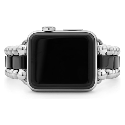  LAGOS Smart Caviar Black Ceramic & Stainless Steel Watchband for Apple Watch_SILVER/ BLACK CERAMIC