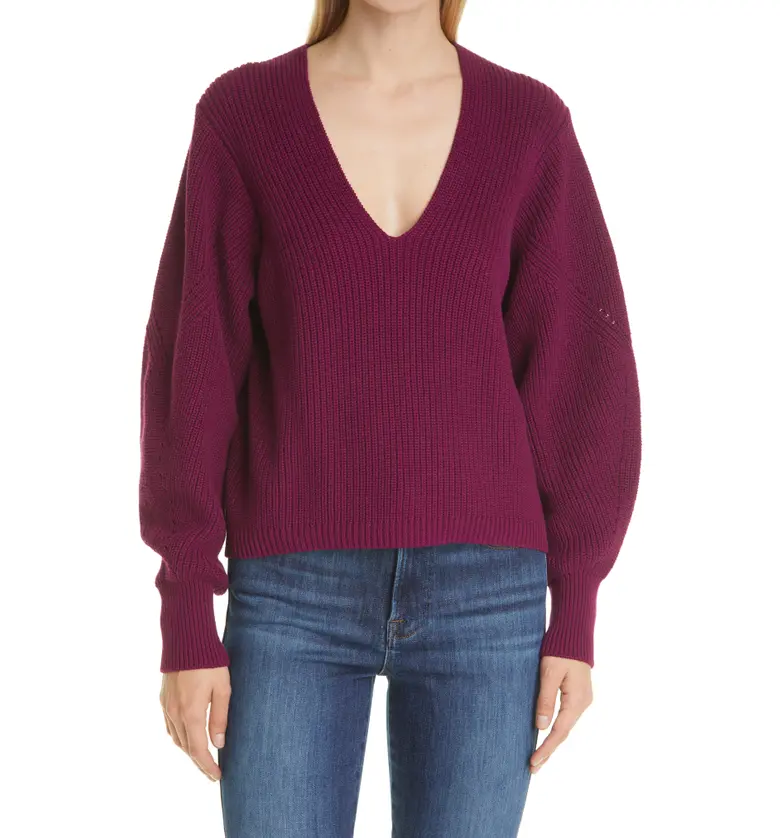 La Ligne V-Neck Cotton Sweater_PLUM