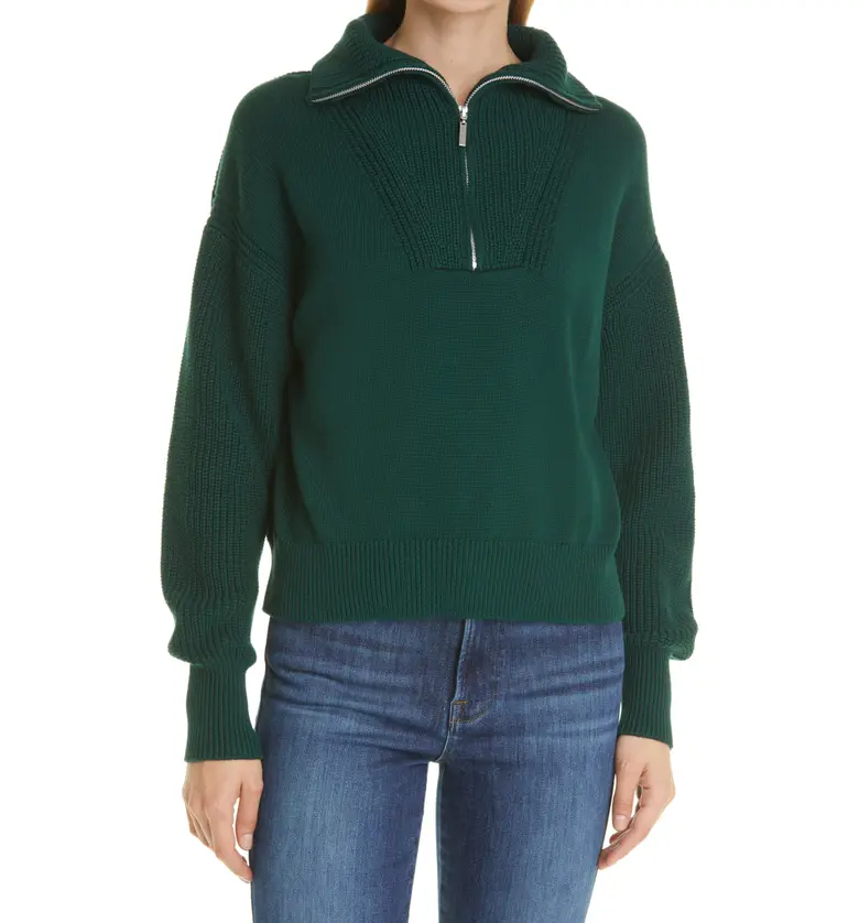 La Ligne Bastien Half-Zip Cotton Sweater_HUNTER GREEN