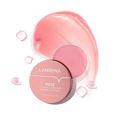  LANBENA Rose Lip Mask Overnight Vegan Lip Balm,Natural Extracts Collagen Lip Mask Skin Care Day and Night Moisturizing Repairing Lips Treatment Mask for Cracked Lips, Dry Lips, Wri