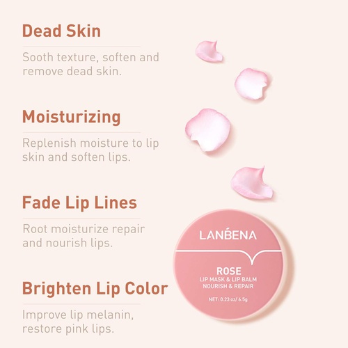  LANBENA Rose Lip Mask Overnight Vegan Lip Balm,Natural Extracts Collagen Lip Mask Skin Care Day and Night Moisturizing Repairing Lips Treatment Mask for Cracked Lips, Dry Lips, Wri