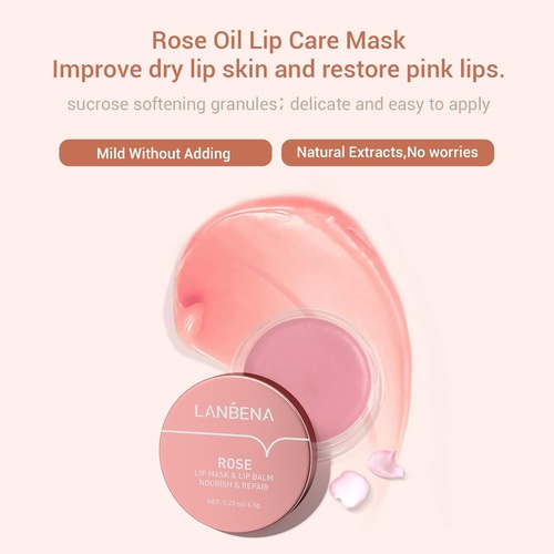  LANBENA Rose Lip Mask Overnight Vegan Lip Balm,Natural Extracts Collagen Lip Mask Skin Care Day and Night Moisturizing Repairing Lips Treatment Mask for Cracked Lips, Dry Lips, Wri