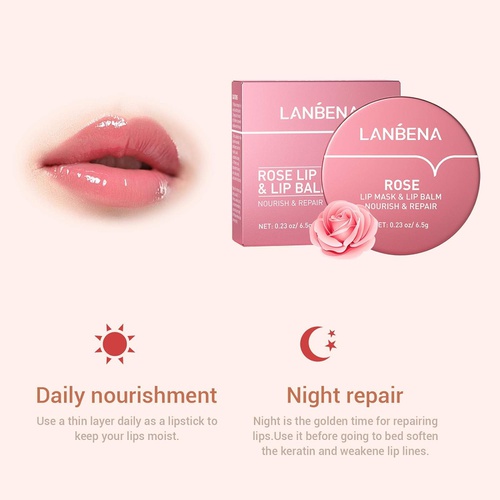  LANBENA Rose Lip Mask Overnight Vegan Lip Balm,Natural Extracts Collagen Lip Mask Skin Care Day and Night Moisturizing Repairing Lips Treatment Mask for Cracked Lips, Dry Lips, Wri