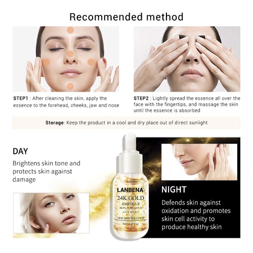  LANBENA 24K Gold Collagen Ampoule Lifting Serum for Improving Skin +Moisturizing + Firming Flexible + Anti Aging Anti Wrinkle (0.53 fl oz)