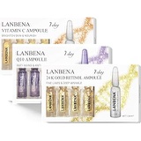 LANBENA 3 PC Vitamin C Serum, Q10 Serum, Retinol 24K Gold Serum Ampoule For Face Skin Care Anti Wrinkle, Anti Aging,Remove Freckle,Toning,Moisturizing (3 PC SET)